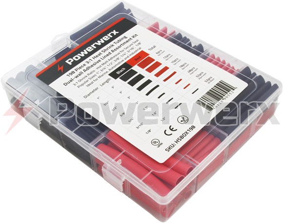 Picture of 198 Piece Assorted Heat Shrink Tubing Kit, Red & Black, 1" to 1/8"