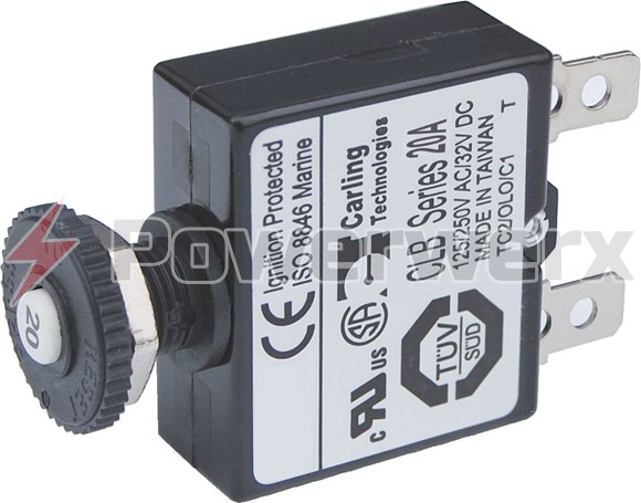 Picture of Blue Sea 7057 Push Button Reset Only Quick Connect Circuit Breaker 20 Amps