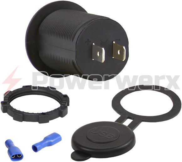 Picture of Powerwerx Backlit Red Panel Mount Dual USB 4.8A Fast Device Charger for 12/24V Systems