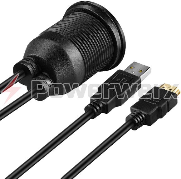 Picture of Powerwerx Panel Mount Combination USB 3.0 and HDMI with 6 foot Extension Cables