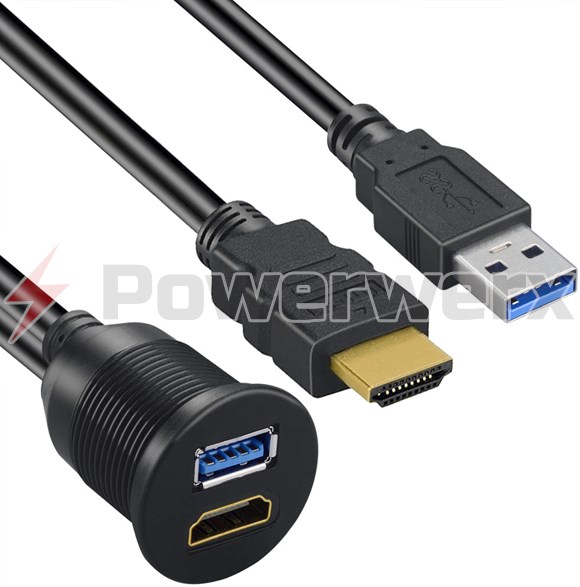 Picture of Powerwerx Panel Mount Combination USB 3.0 and HDMI with 6 foot Extension Cables