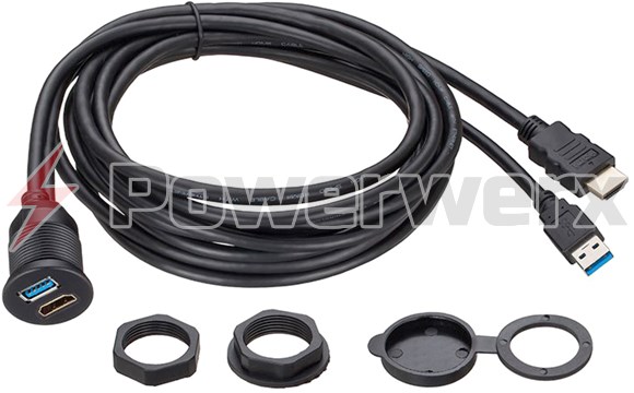 Picture of Powerwerx Panel Mount Combination USB 3.0 and HDMI with 6 foot Extension Cables