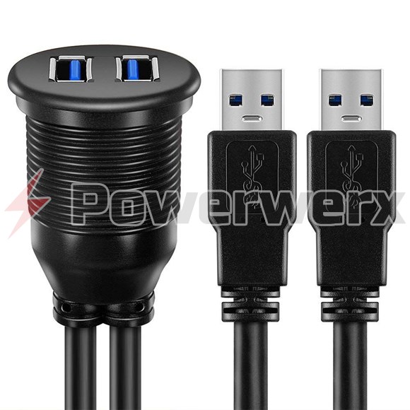 Picture of Powerwerx Panel Mount Dual USB 3.0 Male to Female with 6 ft. Extension Cables