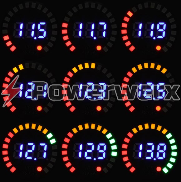 Picture of Powerwerx Panel Mount Segmented Digital Volt Meter with Graphic Racing Display