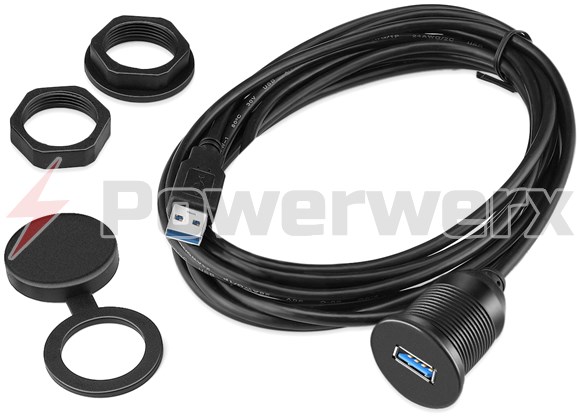 Picture of Powerwerx Panel Mount Single USB 3.0 Male to Female with 6 ft. Extension Cable