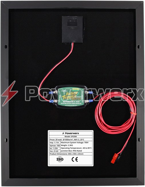 Picture of Powerwerx SP20M-SLA 20 Watt Solar Panel for Charging Flooded and AGM Type Batteries
