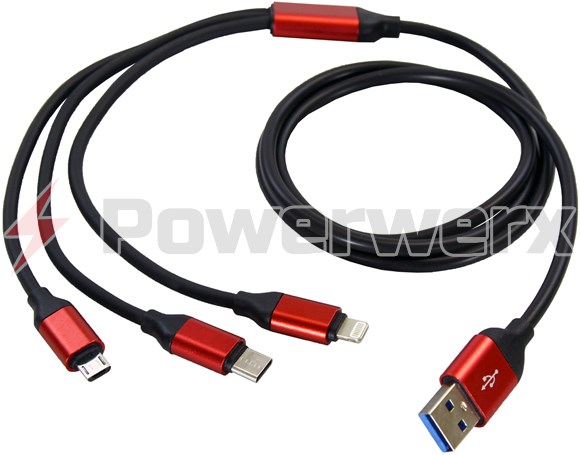 Picture of USB3in1 Adaptor Cable, USB input to Apple Lightning, USB Type C and USB Micro